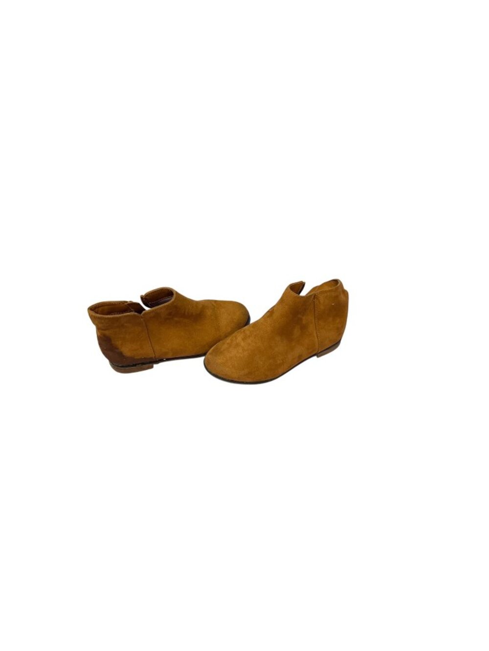 Cat & Jack Girls Size 1 Brown Suede Ankle Booties – Side Zip – Casual Flat Boots